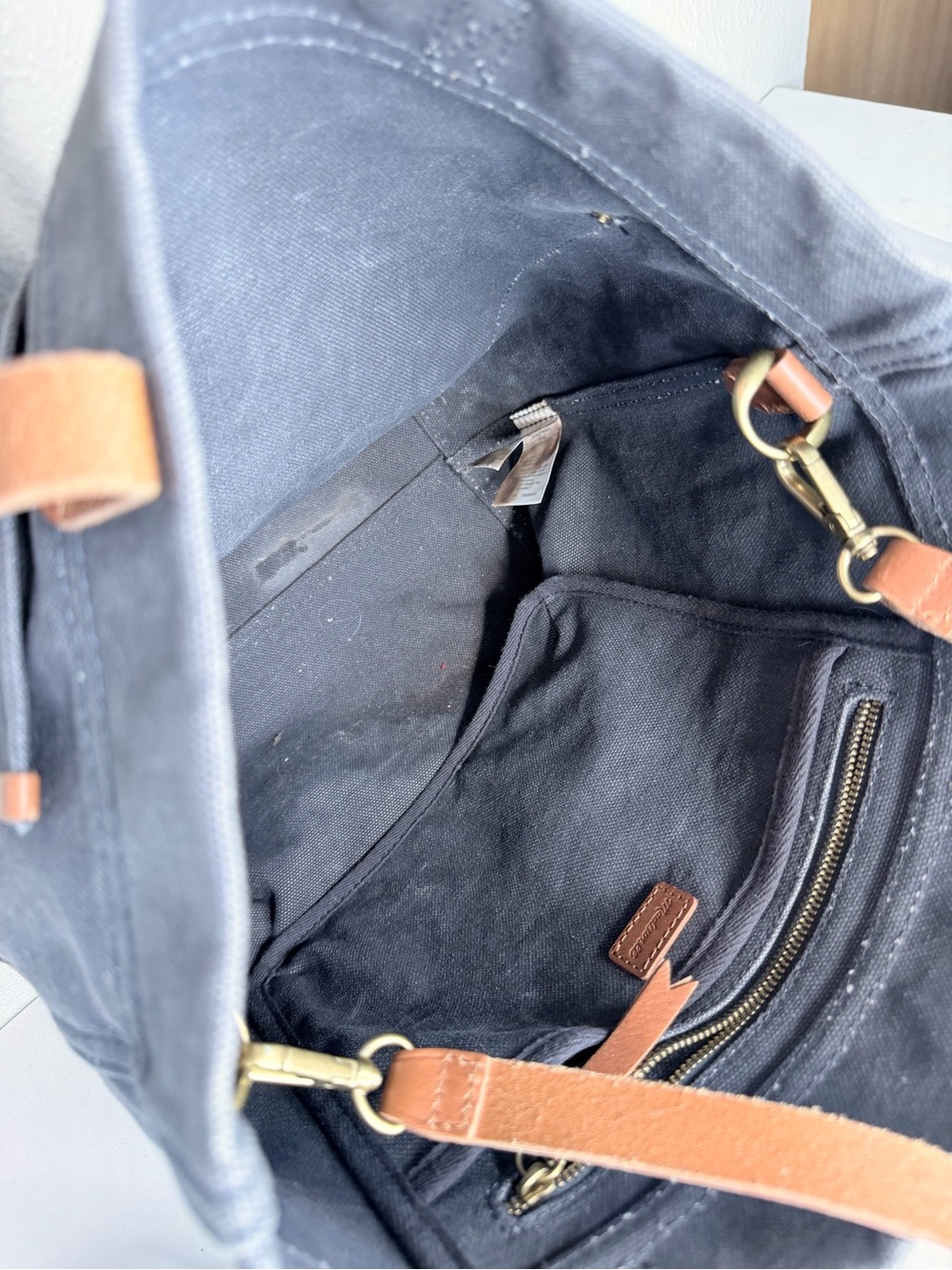 Madewell gray canvas tote bag tan leather straps - Picture 8 of 8